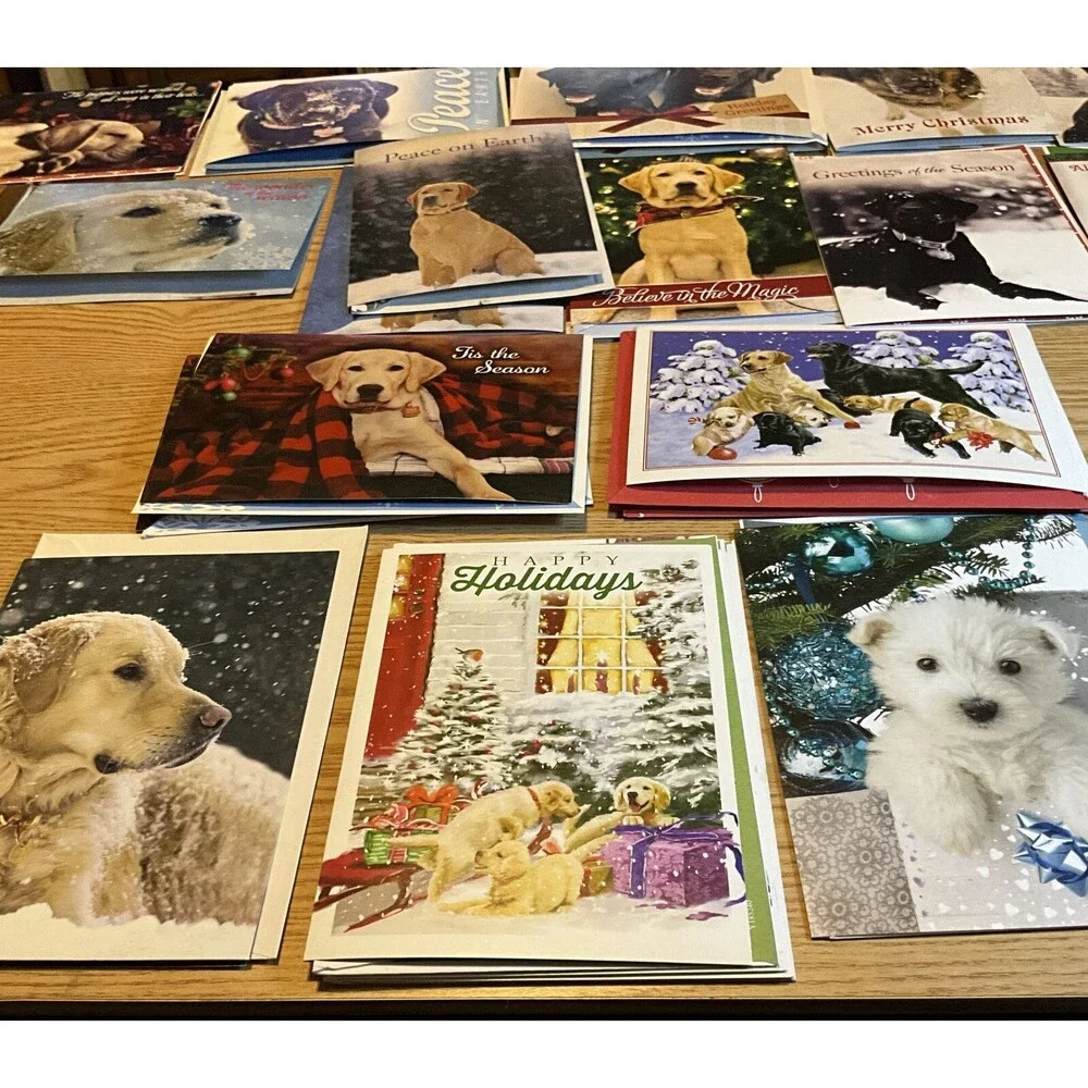 Mixed Brands NEW  Un-Used Christmas Cards DOGS With Envelopes! Lot Of 43 Vintage